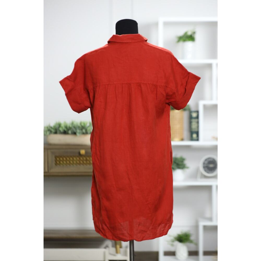 J.Crew NWT 100% Linen Relaxed Shirt Dress Red Coastal Resort Cover Up MP $148 - Picture 6 of 14